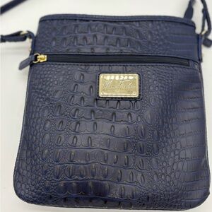 Marc Fisher Navy Blue Croc Embossed Crossbody Bag Gold Hardware Zip Top